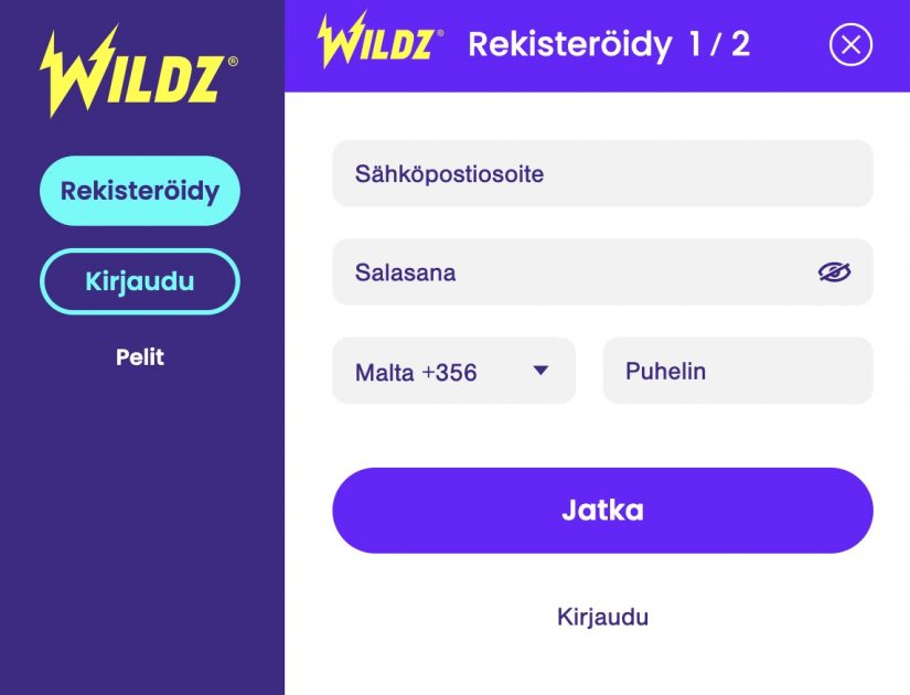 Wildz casinolla omat tiedot pitää syöttää