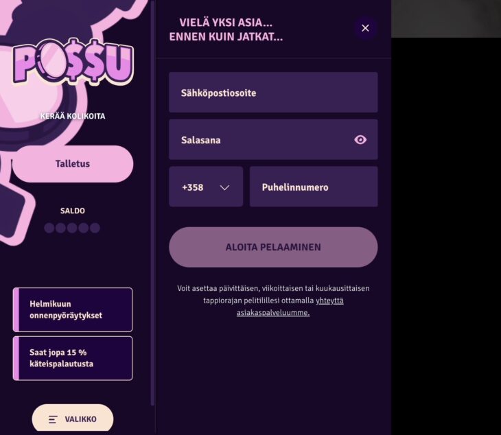 Possu kasino kysyy yhteystietoja