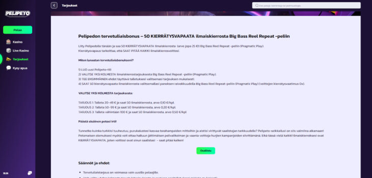 pelipeto bonukset
