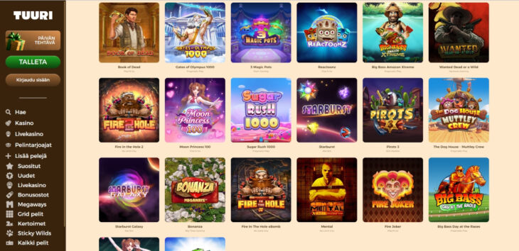 tuuri kasinon pelivalikoima