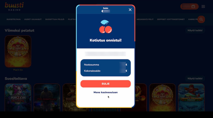 Buusti Kasino kotiutus