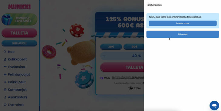 Munkkikasinon talletusbonus