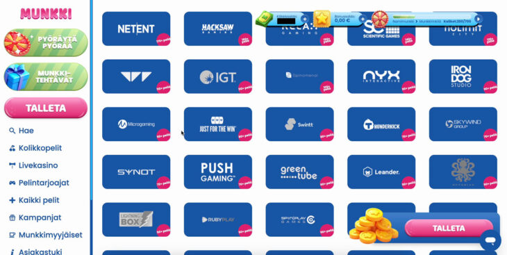 Pelivalmistajien lista Munkkikasinolla