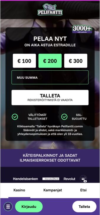 Pelifantti etusivu mobiilissa