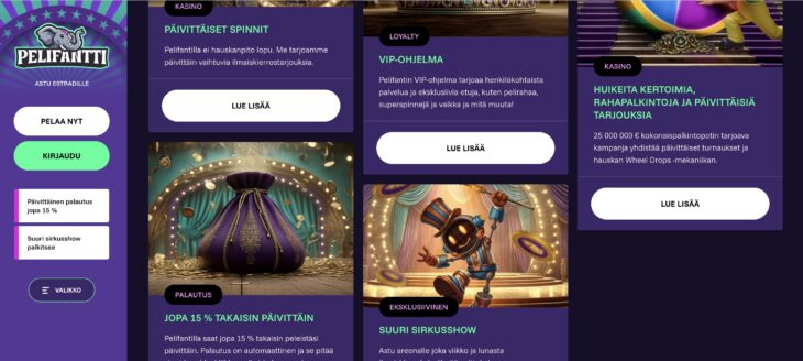 Pelifantti casino bonukset ja kampanjat