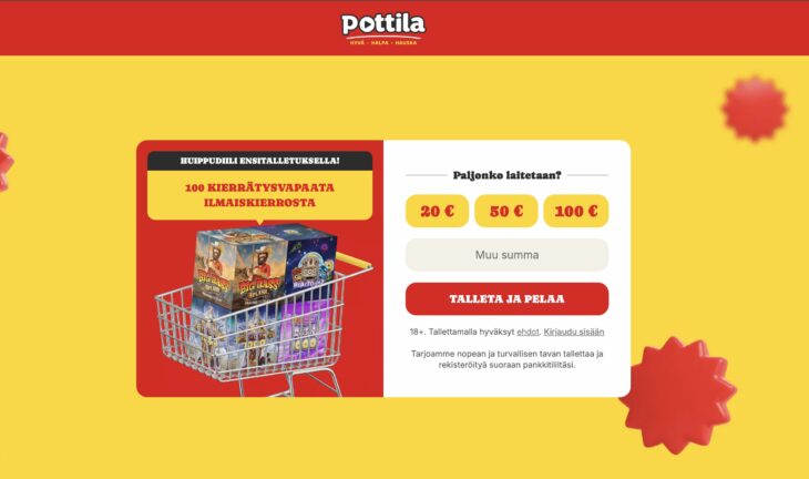 Pottila kasinon pelkistetty etusivu