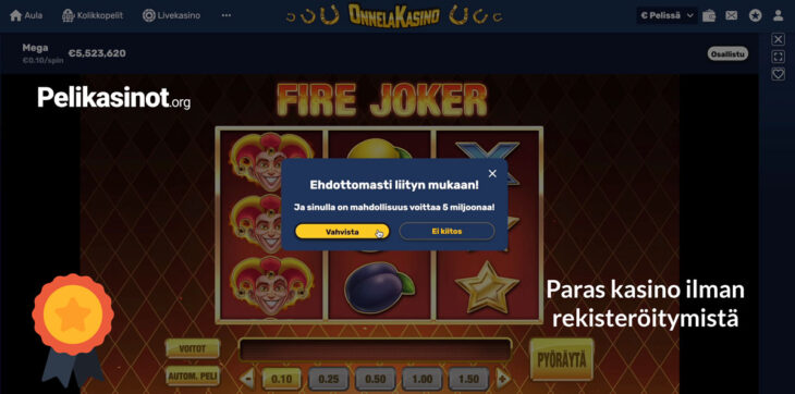 Paras kasino ilman rekisteröitymistä